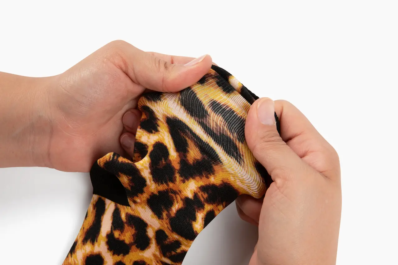 Close-up of a low-quality dye-sublimated sock